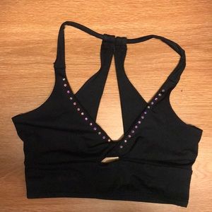 Black custom rhinestoned dance audition bra top